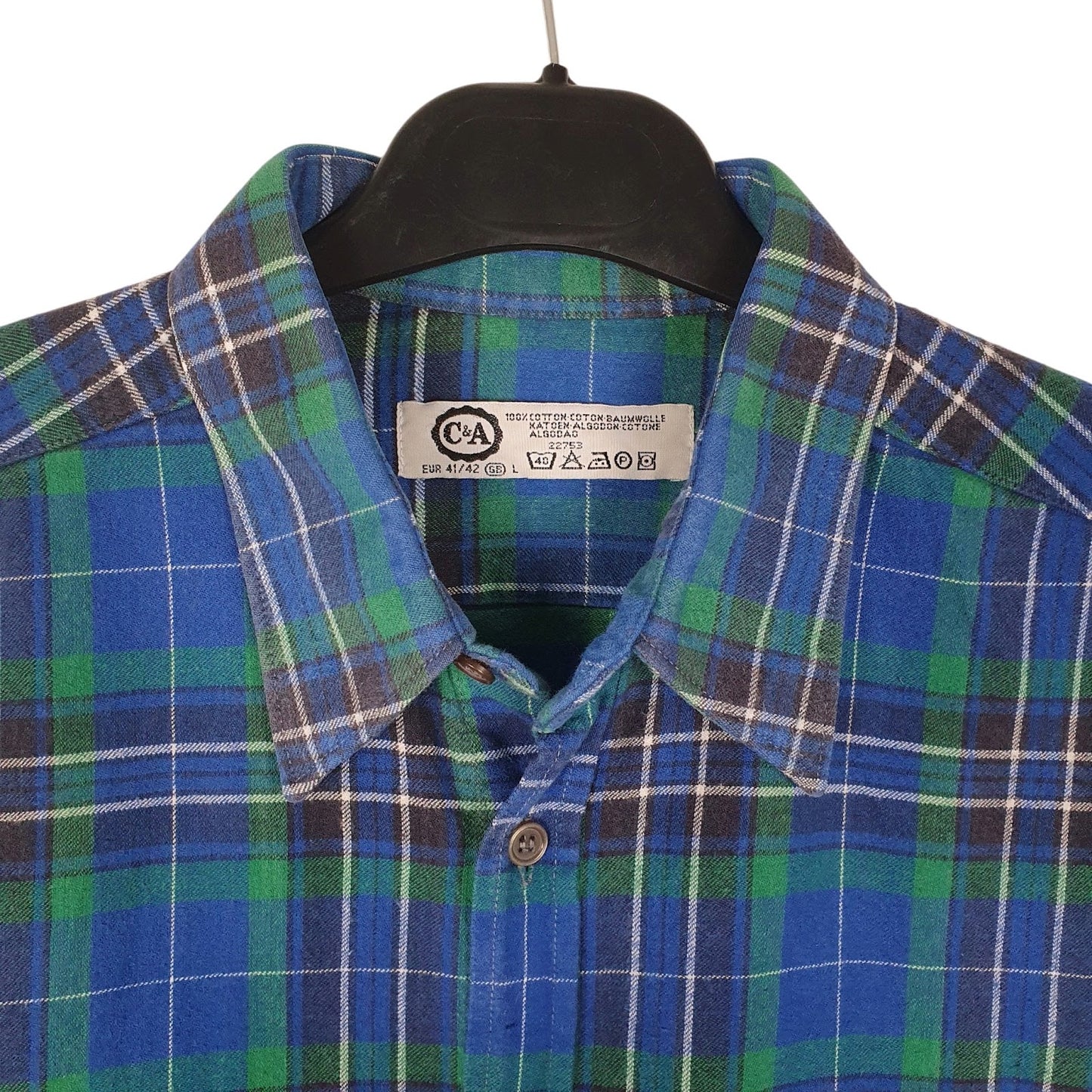 Mens Blue C&A Flannel Plaid  Shirt