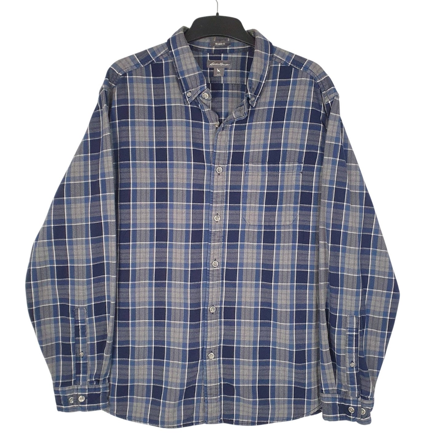 Mens Grey Eddie Bauer Flannel Long Sleeve Shirt