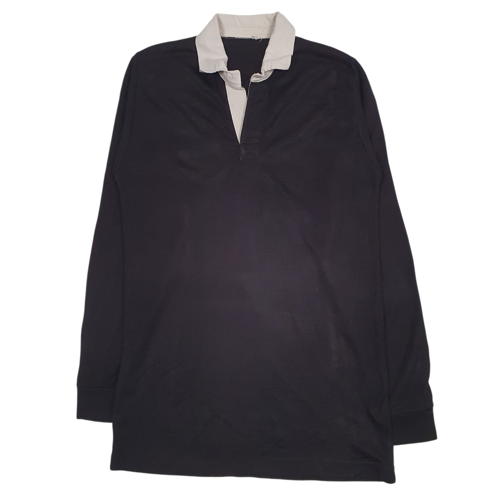 Mens Black Unbranded Rugby Long Sleeve Polo Shirt