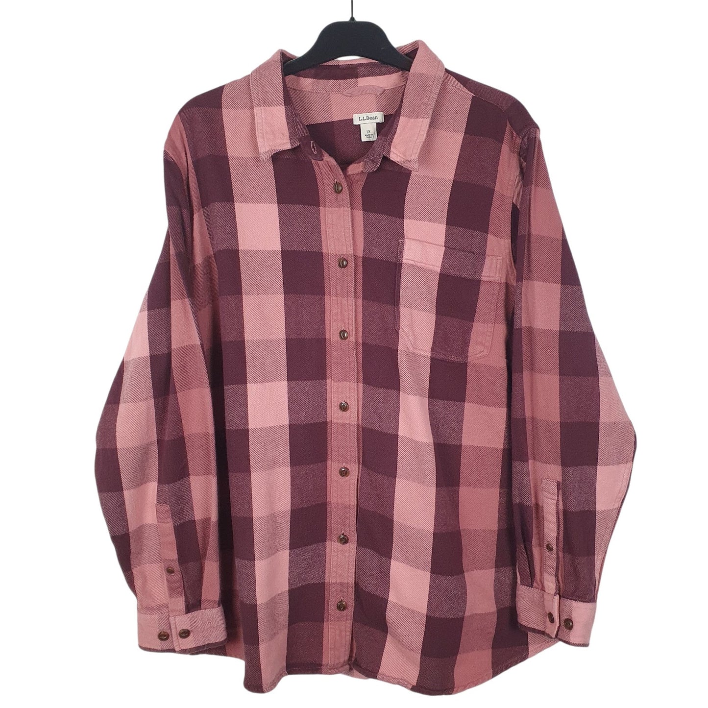 Womens Pink L.L.Bean Flannel Long Sleeve Shirt