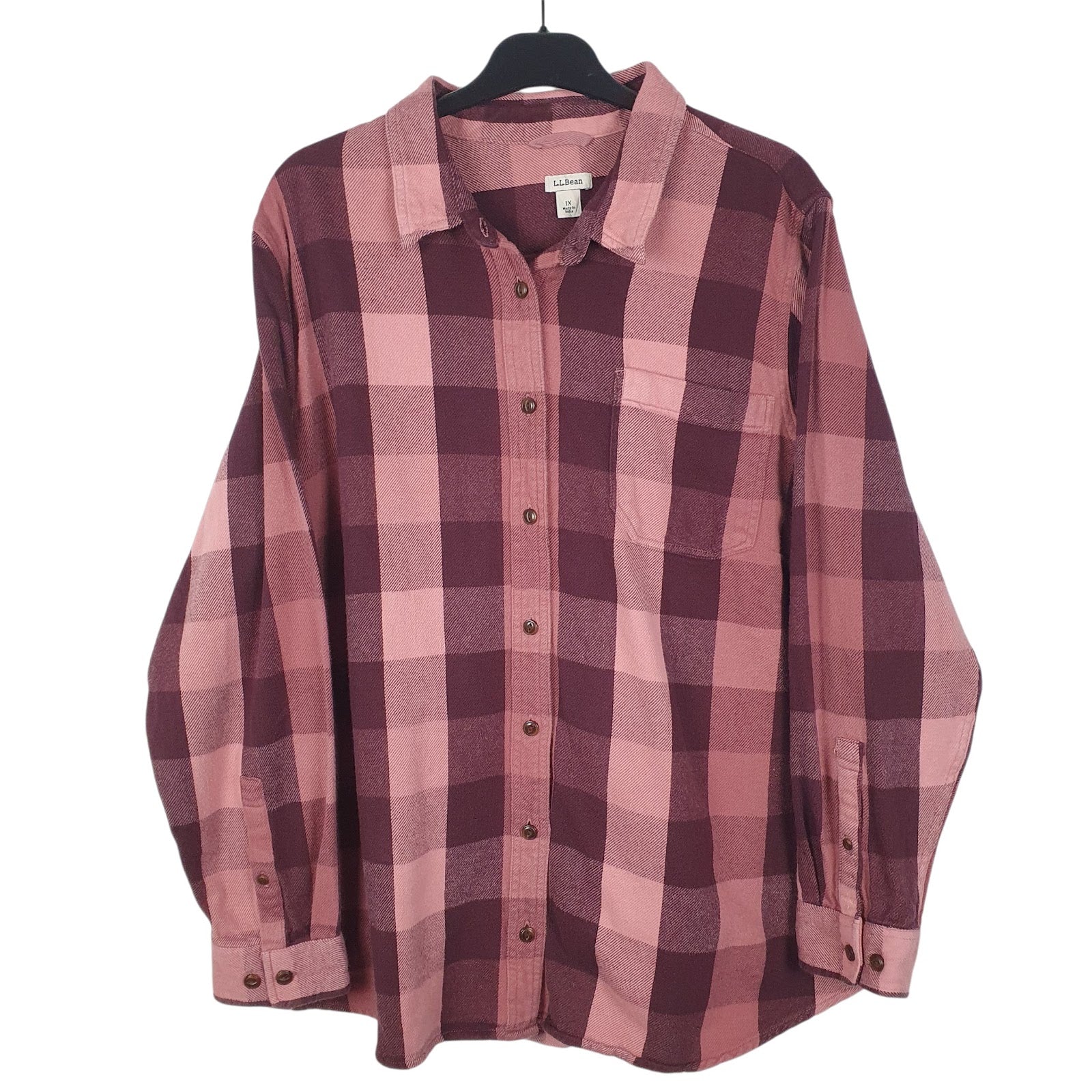 Womens Pink L.L.Bean Flannel Long Sleeve Shirt