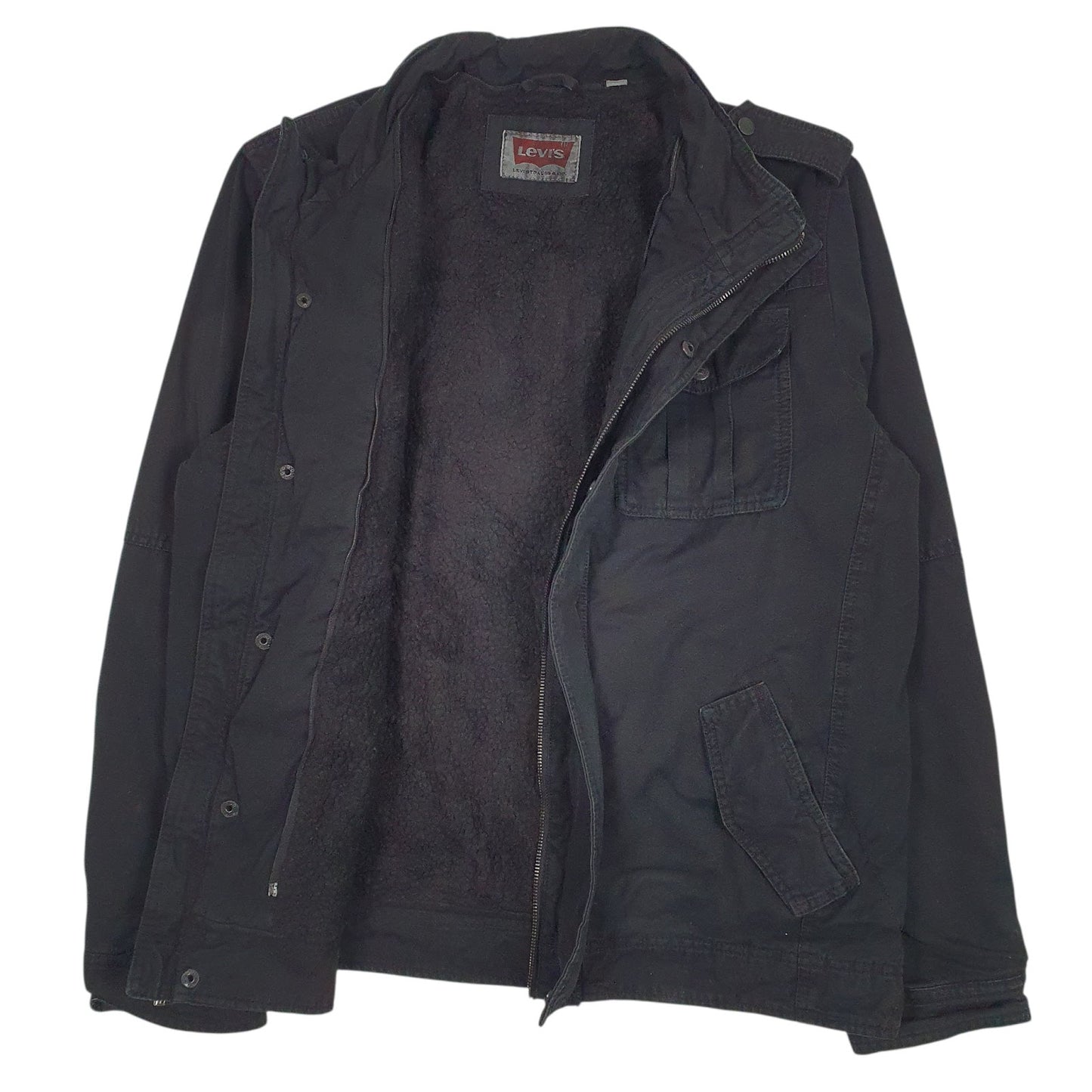 Mens Black Levis Sherpa Lined Military  Coat