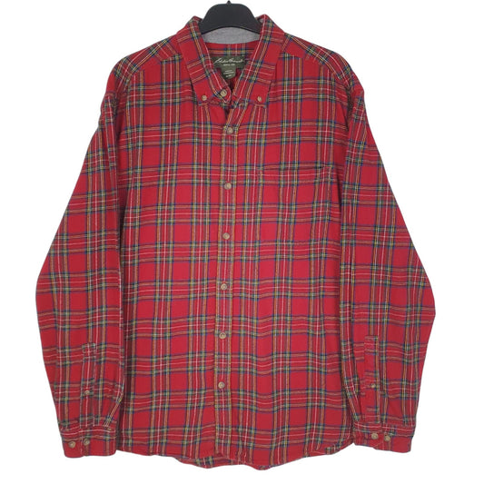 Mens Red Eddie Bauer Flannel Long Sleeve Shirt