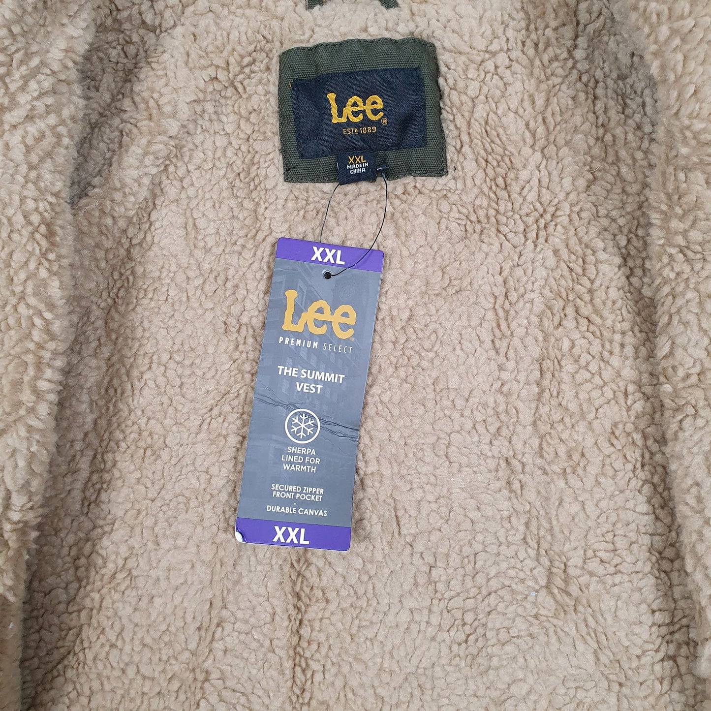 Mens Green Lee Sherpa Lined Summit Vest  Coat