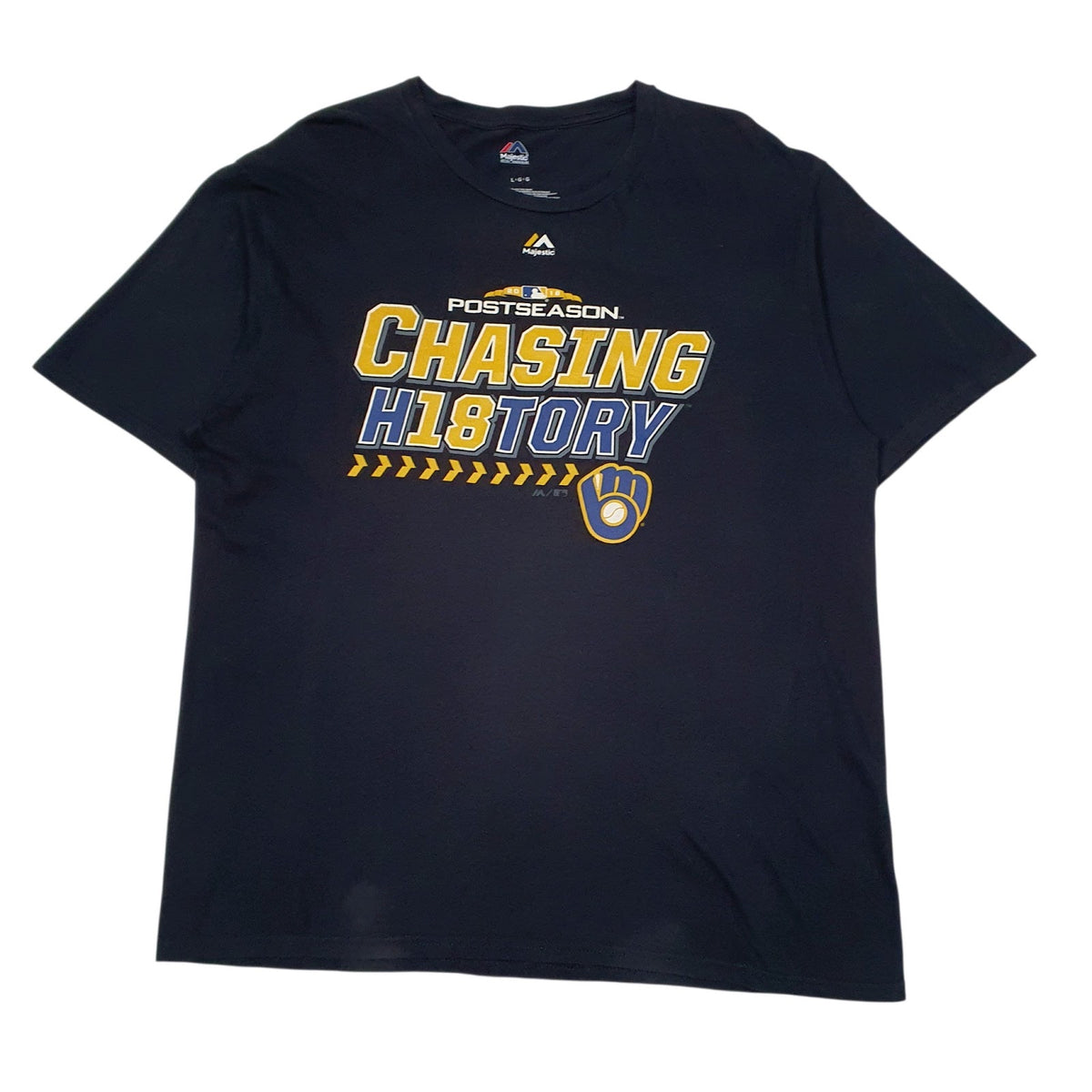 Mens Black Majestic MLB Milwaukee Brewers Short Sleeve T Shirt