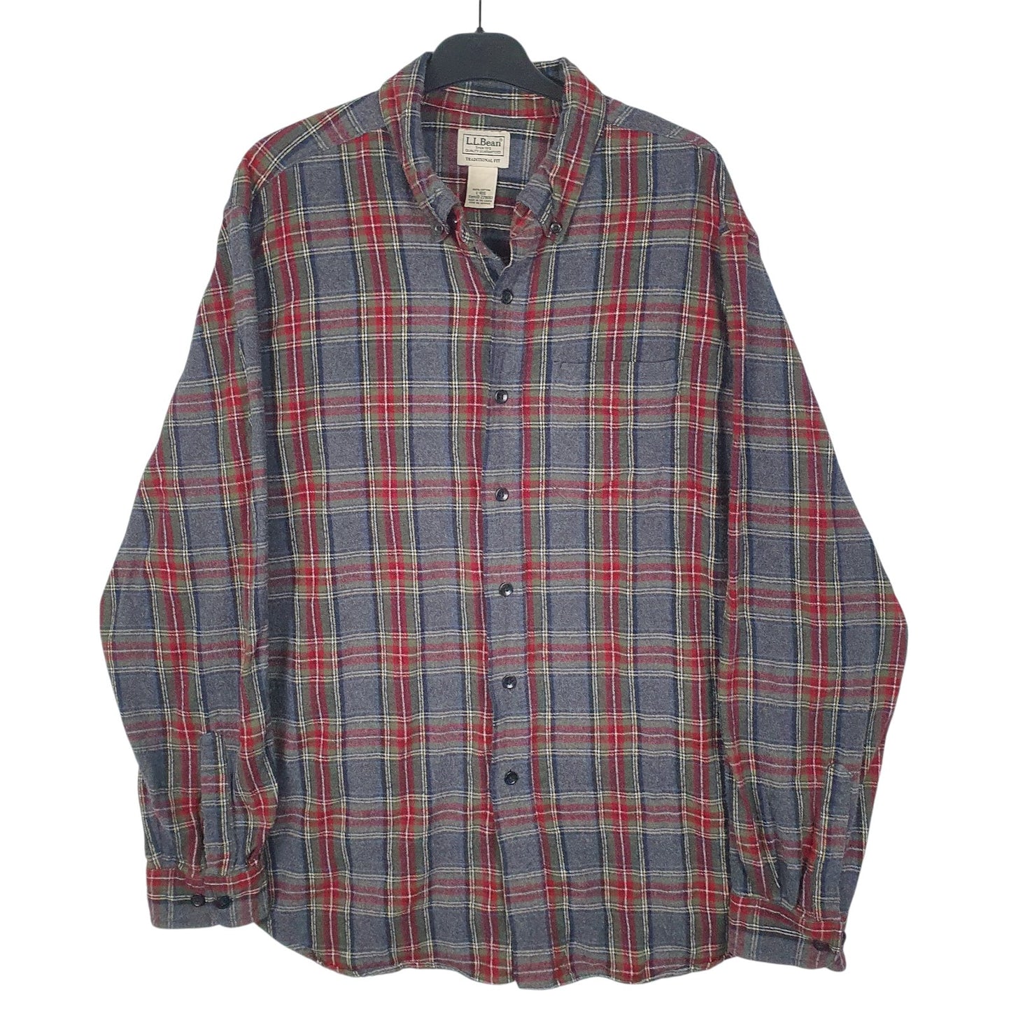 Mens Grey L.L.Bean Flannel Long Sleeve Shirt