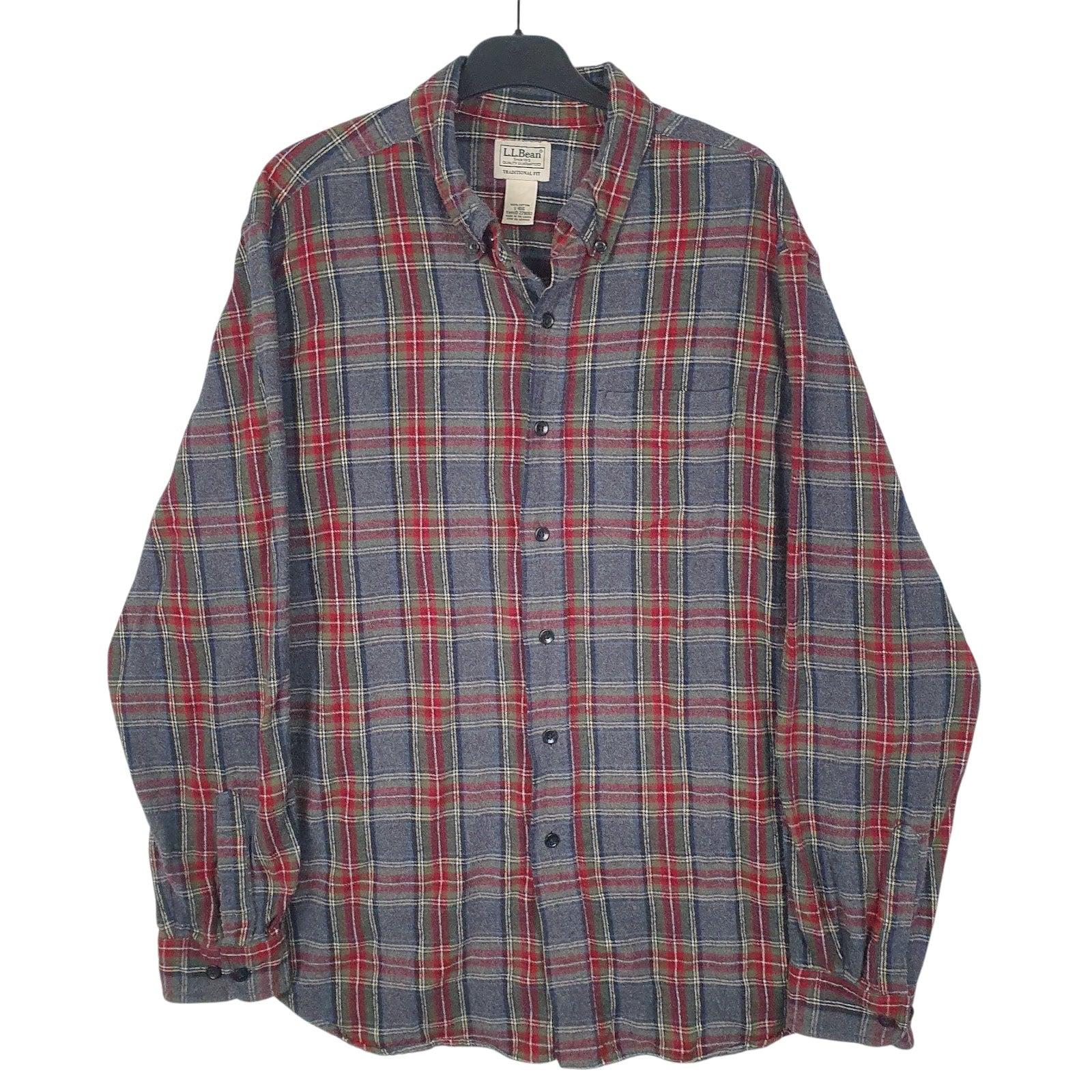 Mens Grey L.L.Bean Flannel Long Sleeve Shirt