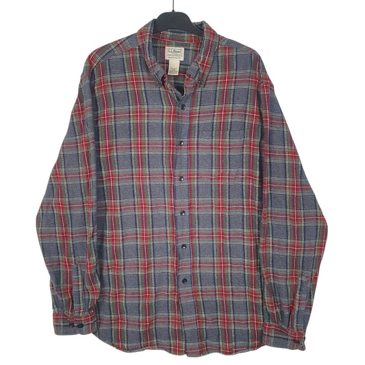 Mens Grey L.L.Bean Flannel Long Sleeve Shirt