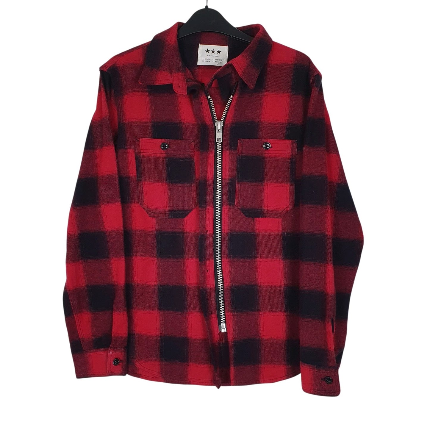 Mens Red Triple Star Plaid Flannel  Coat
