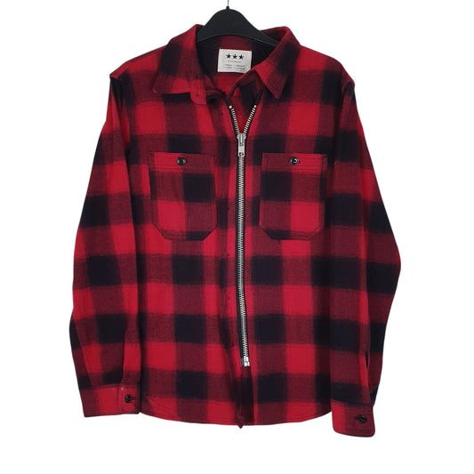 Mens Red Triple Star Plaid Flannel  Coat