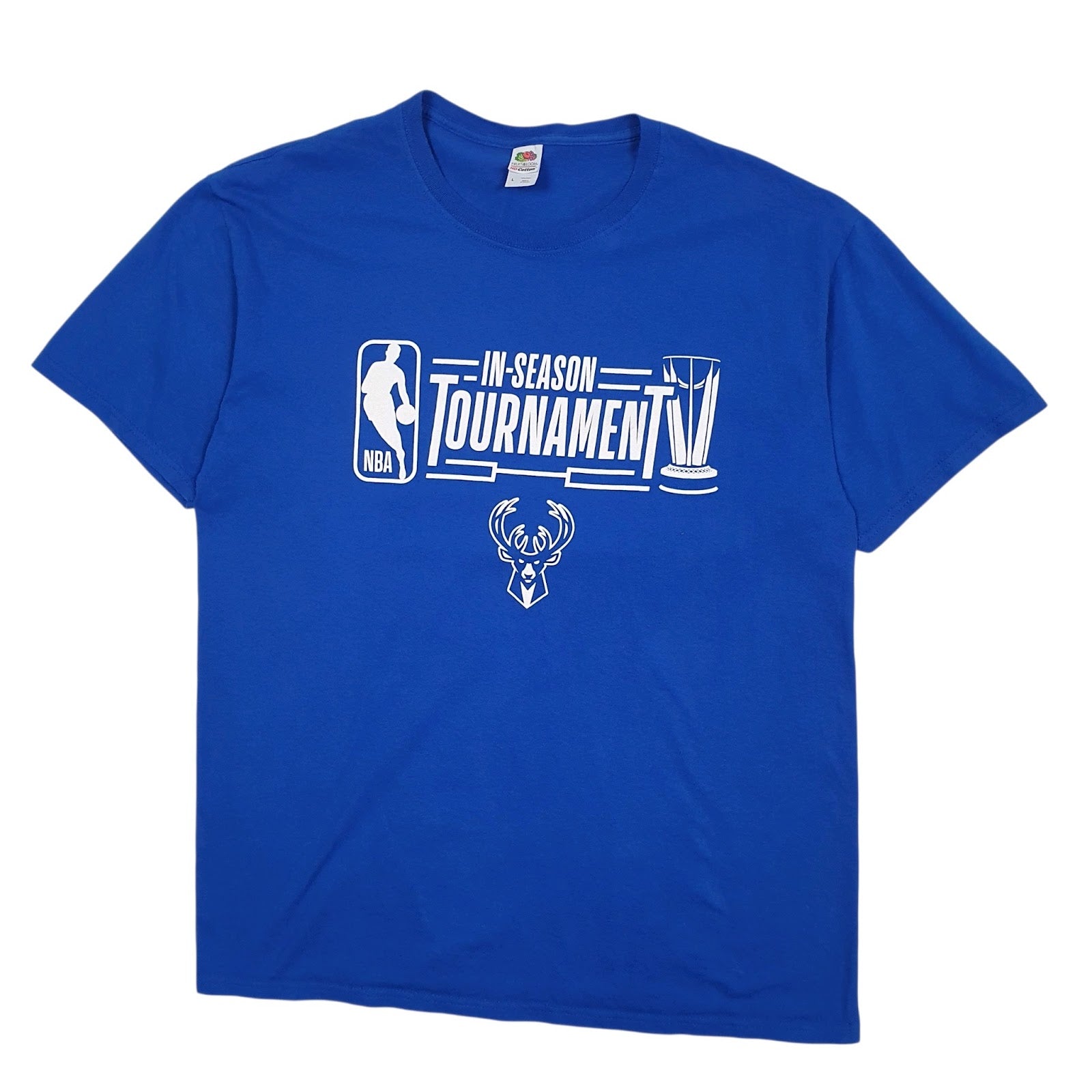 Mens Blue Fruit Of The Loom NBA Basketball Tournament Milwaukee Bucks Short Sleeve T Shirt