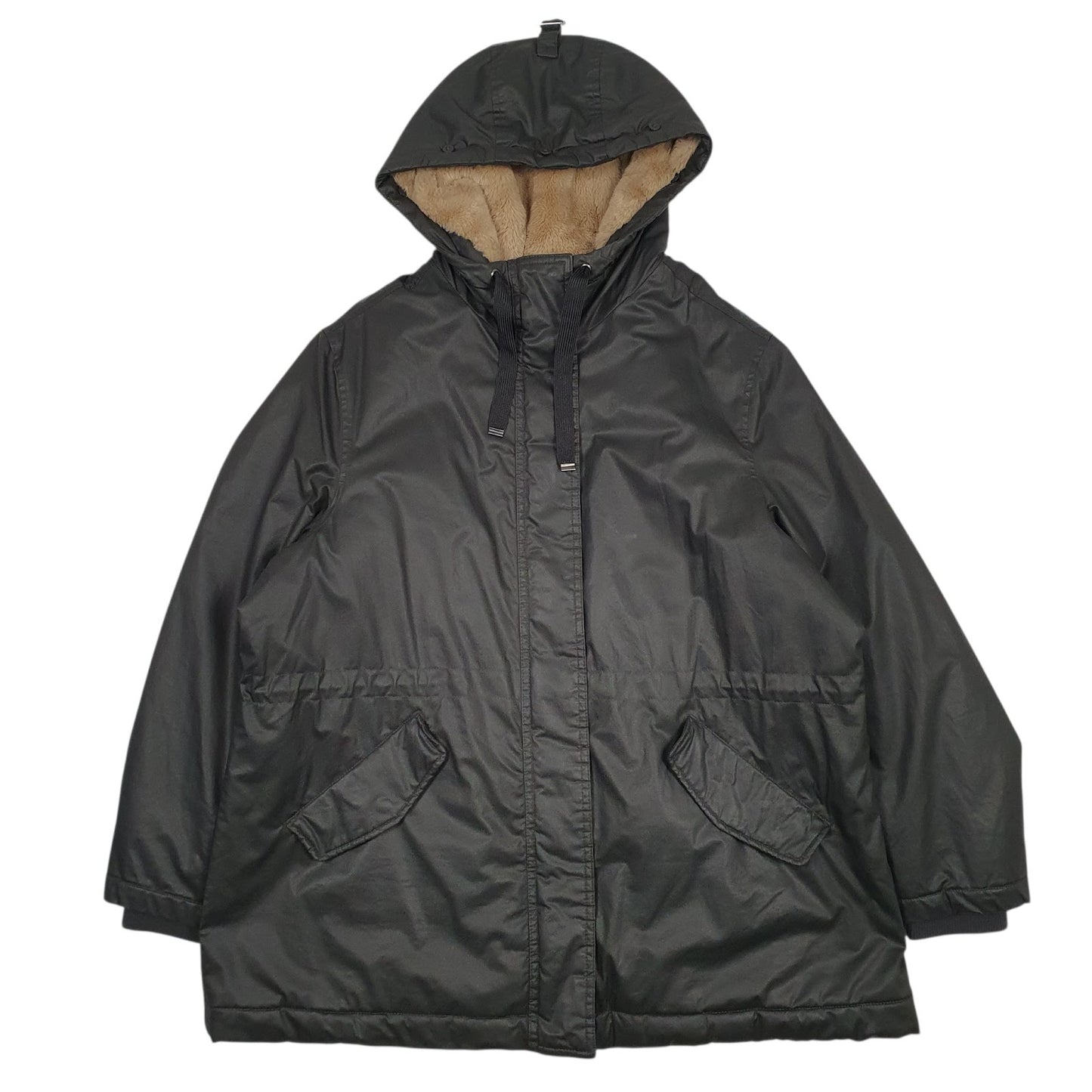 Womens Green M&S Padded Fleece Lined Hoodie Coat