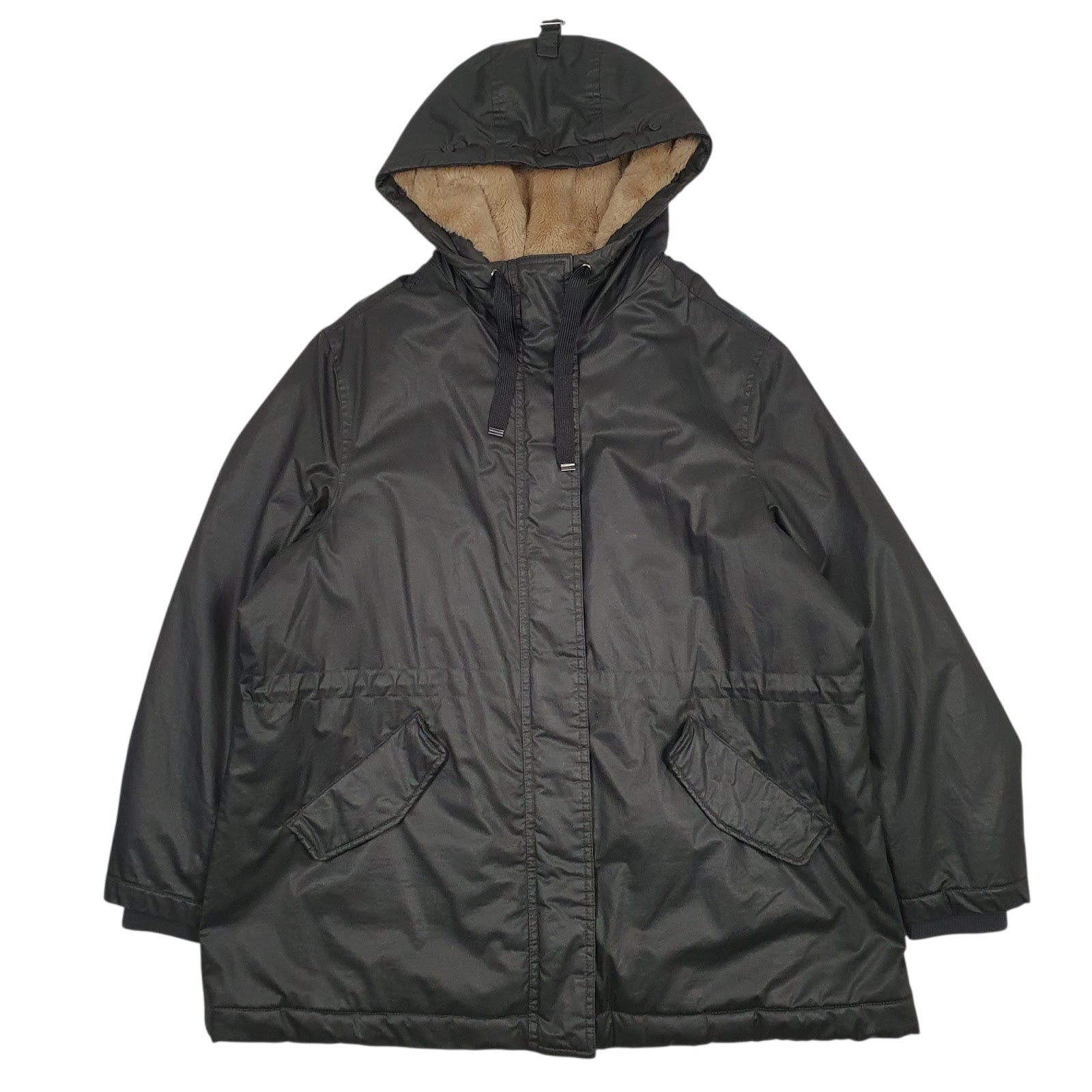 Womens Green M&S Padded Fleece Lined Hoodie Coat