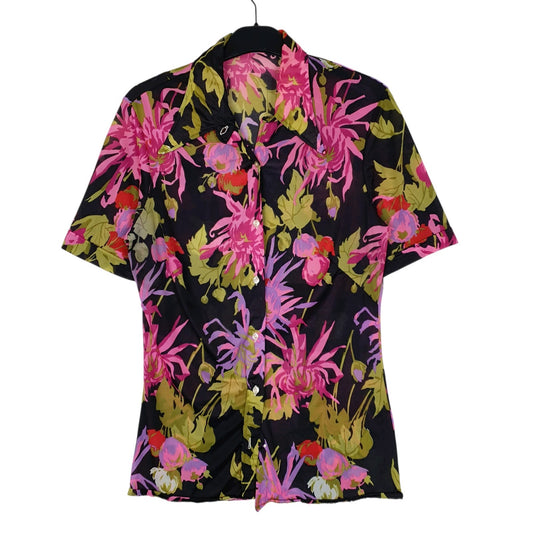 Womens Black Unbranded Floral Short Sleeve Shirt