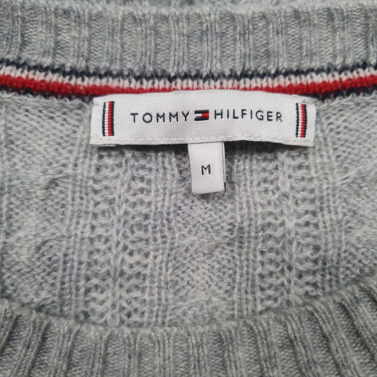 Mens Grey Tommy Hilfiger Cable Knit Crewneck Jumper