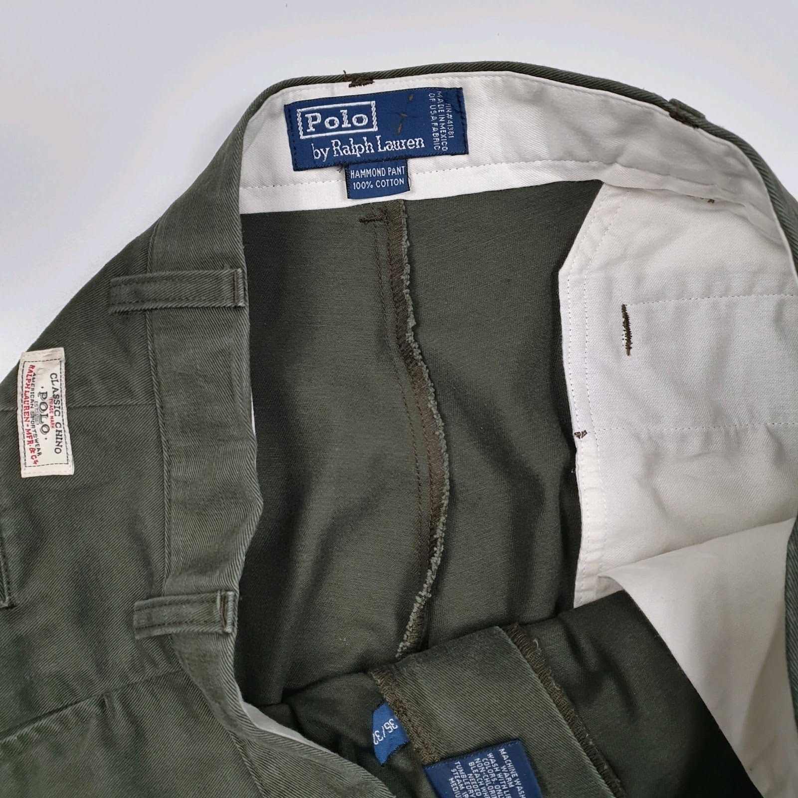Mens Green Polo Ralph Lauren Hammond Pant Pleated Vintage 90s  Trousers