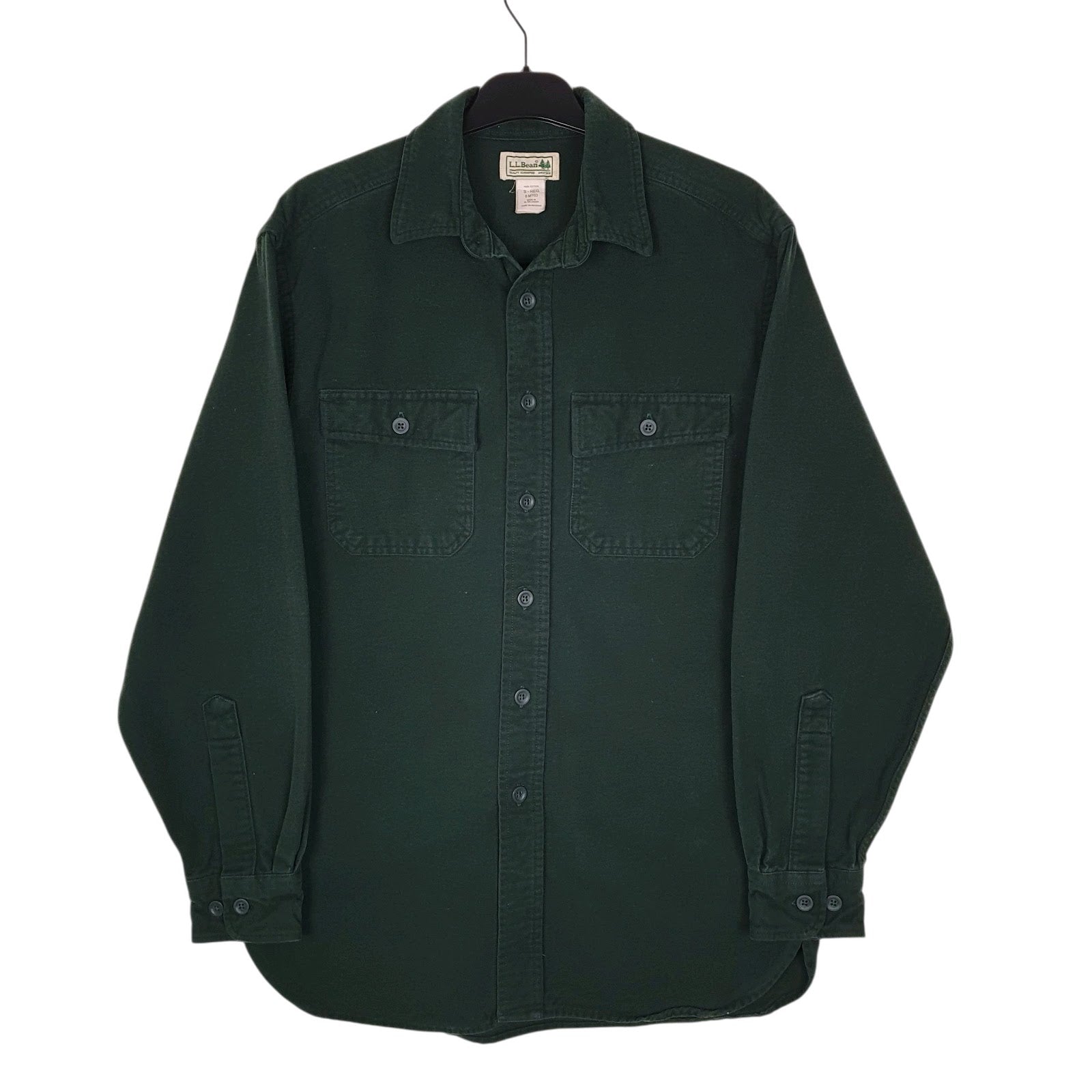 Mens Green L.L.Bean Chamois Flannel Long Sleeve Shirt