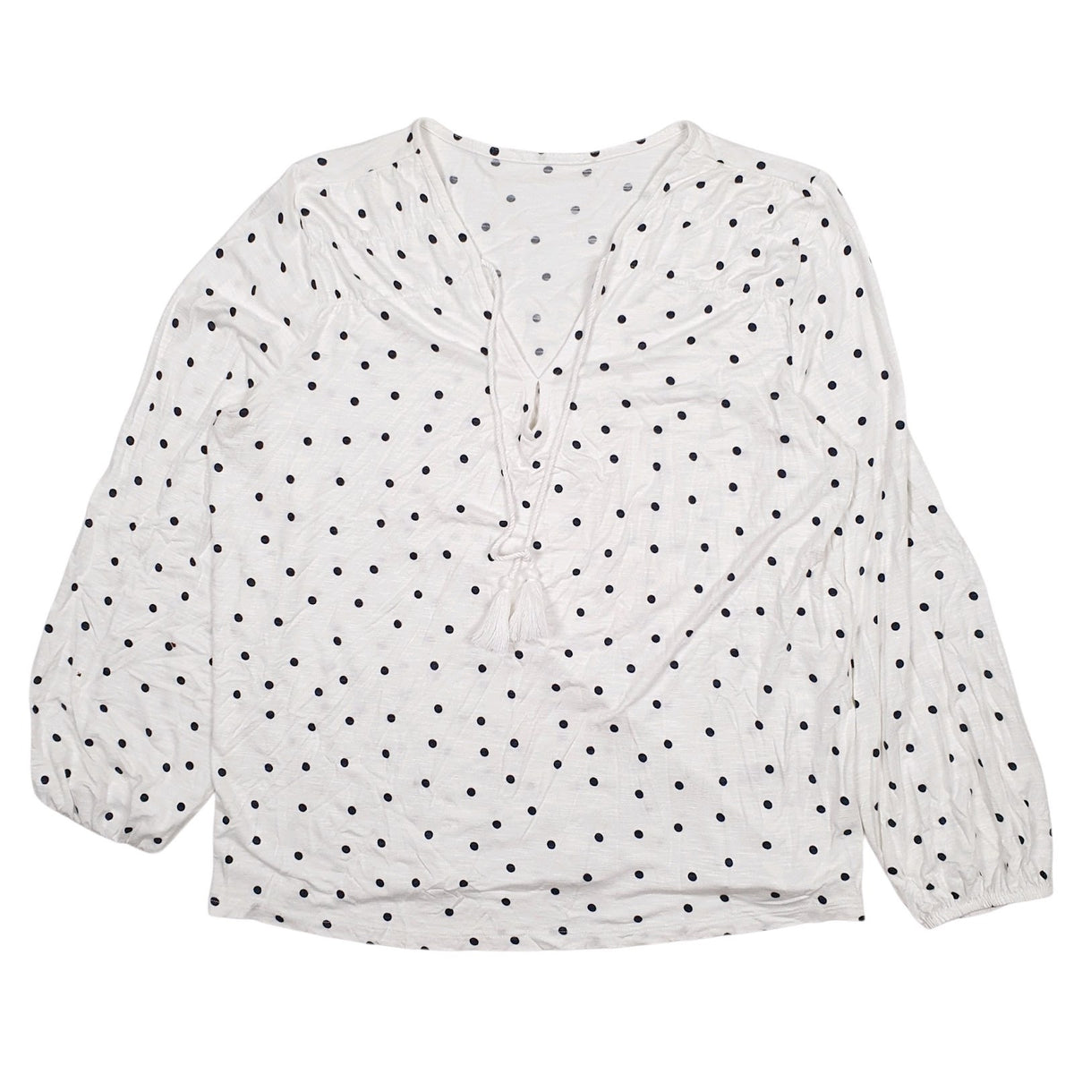Womens White M&S Polka Dot Low Cut Long Sleeve T Shirt