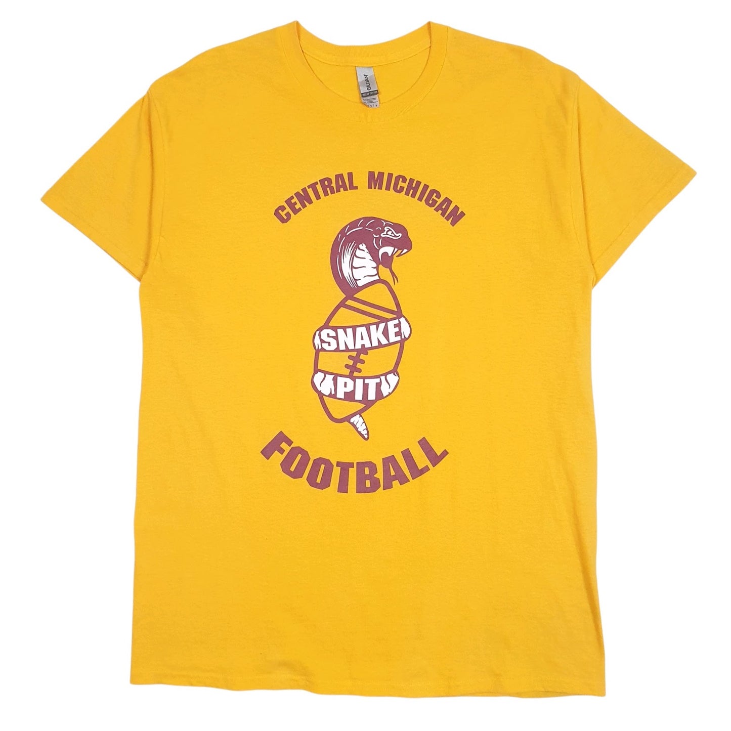 Mens Yellow Gildan Central Michigan Snake Pit Football Short Sleeve T Shirt
