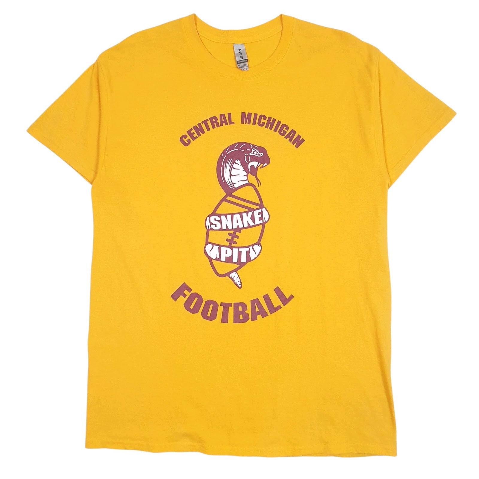 Mens Yellow Gildan Central Michigan Snake Pit Football Short Sleeve T Shirt