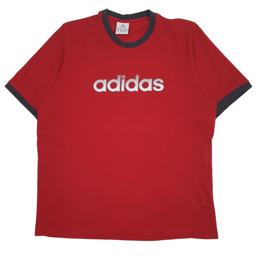 Mens Red Adidas Vintage 00s Spellout Short Sleeve T Shirt