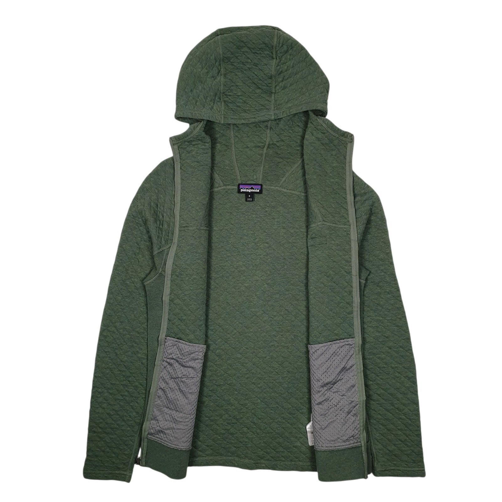 Womens Green Patagonia Quilt Hoodie Full Zip Jumper