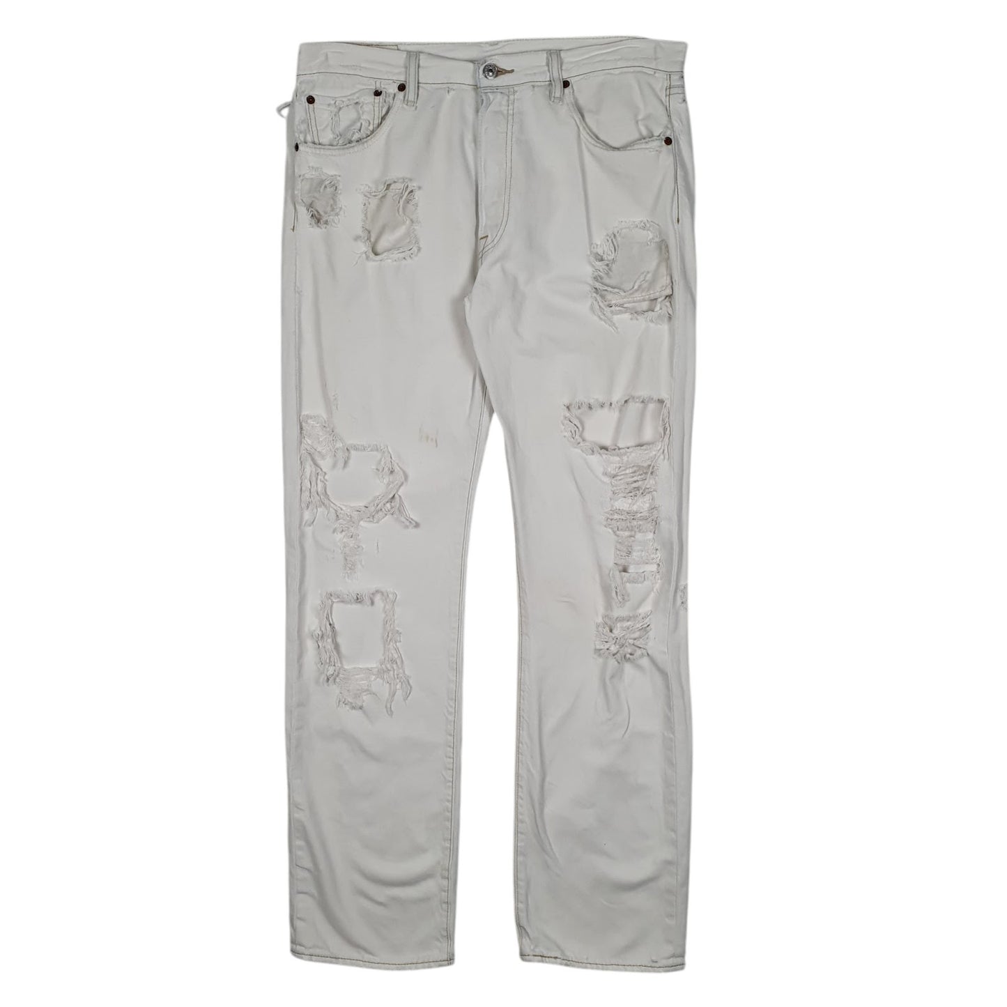 Mens White Levis Distressed 501 JeansW34 L32
