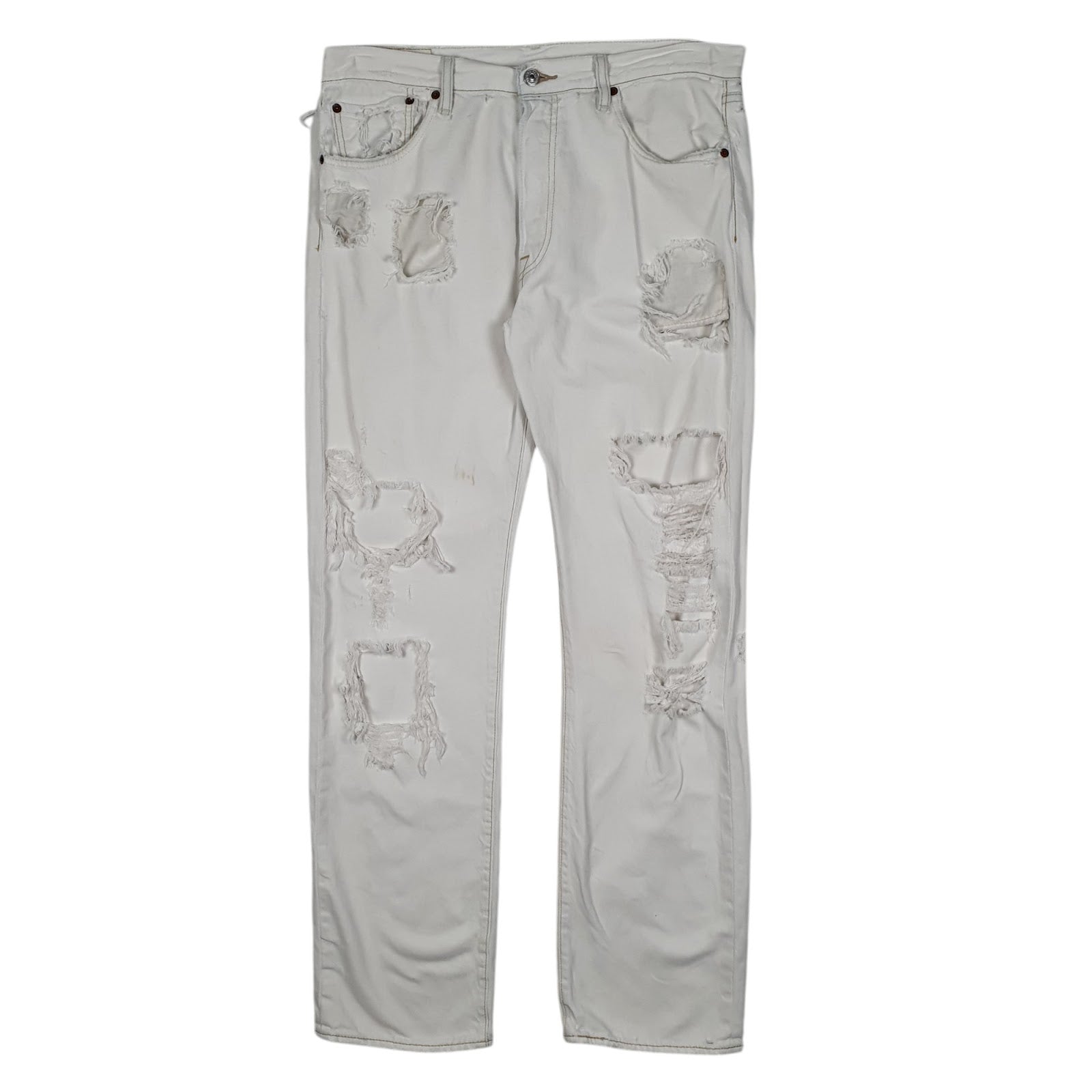 Mens White Levis Distressed 501 JeansW34 L32