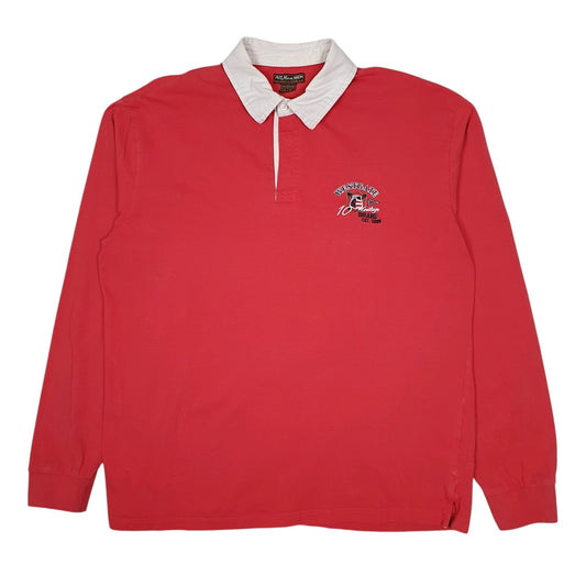 Mens Red Atlas Rugby Long Sleeve Polo Shirt
