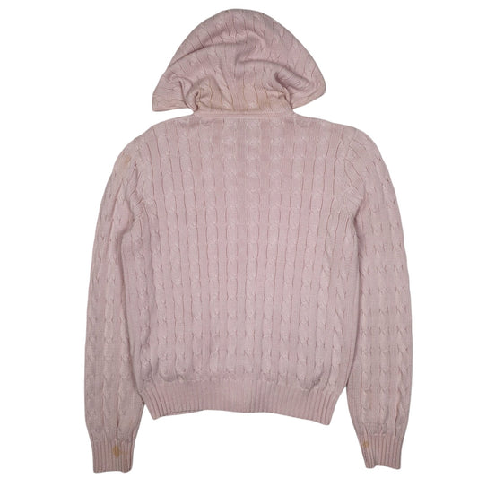 Womens Pink Polo Ralph Lauren Sport Cable Knit Hoodie Full Zip Jumper