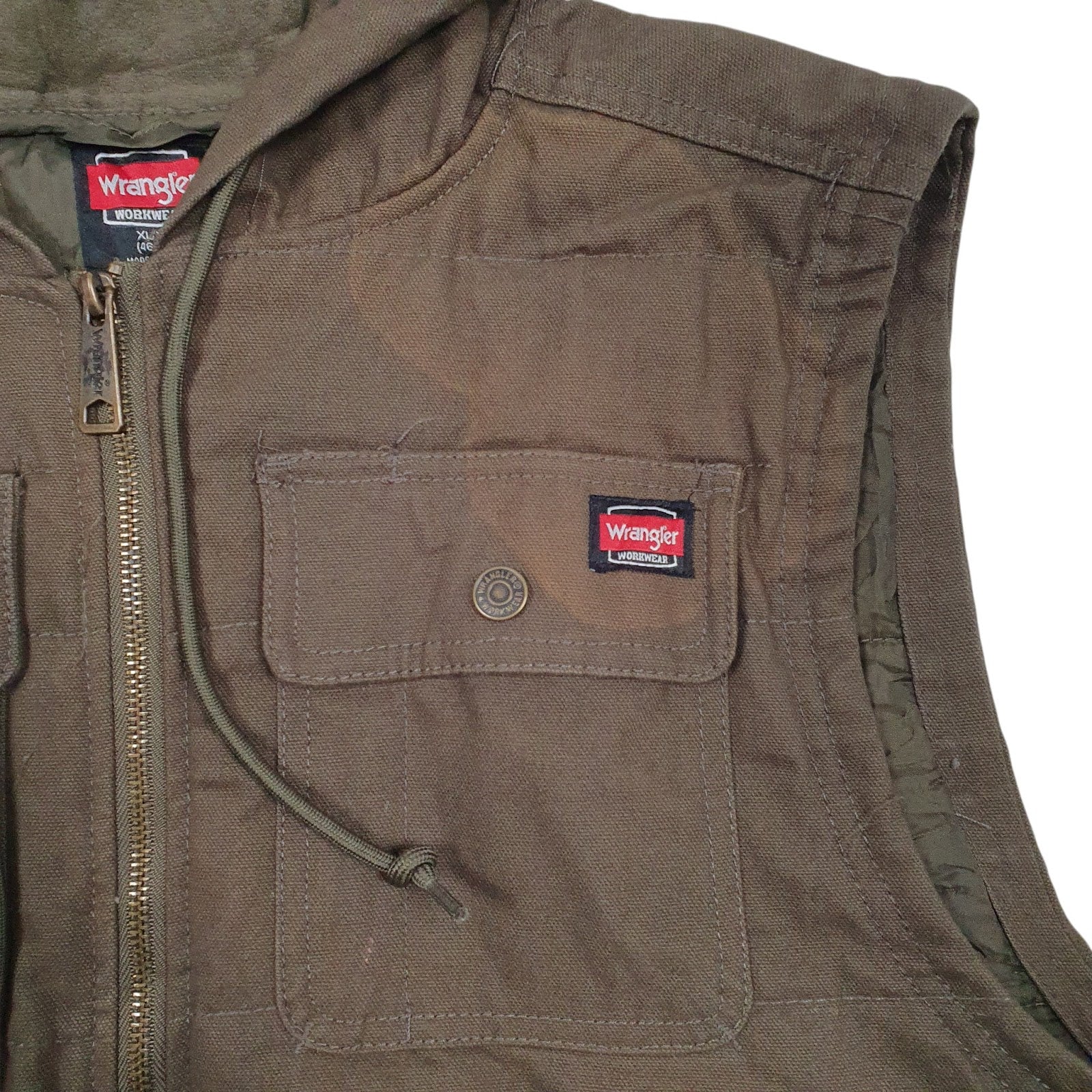 Mens Green Wrangler Workwear Padded Hooded  Coat