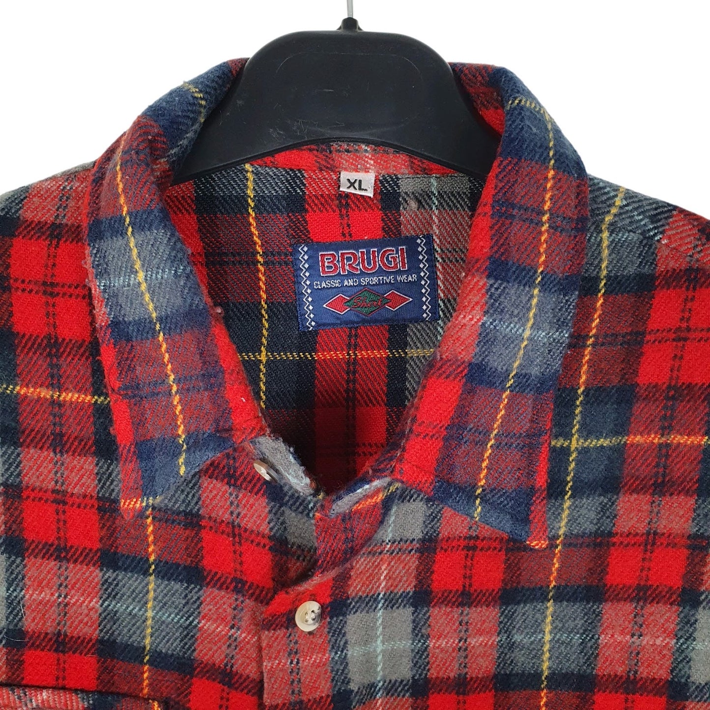 Mens Red Brugi Plaid Flannel  Shirt