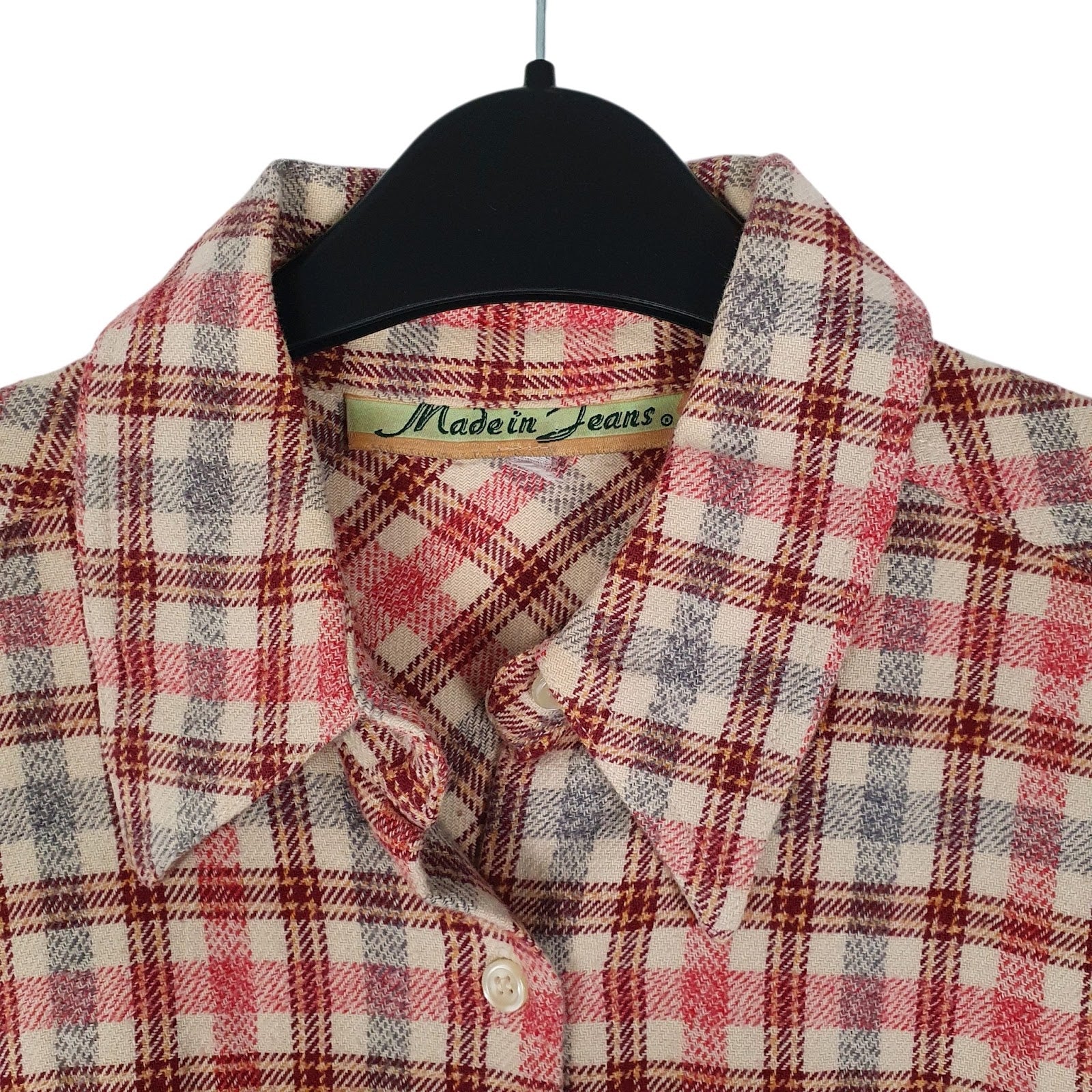 Mens Pink Made In Jeans Plaid Flannel  Shirt