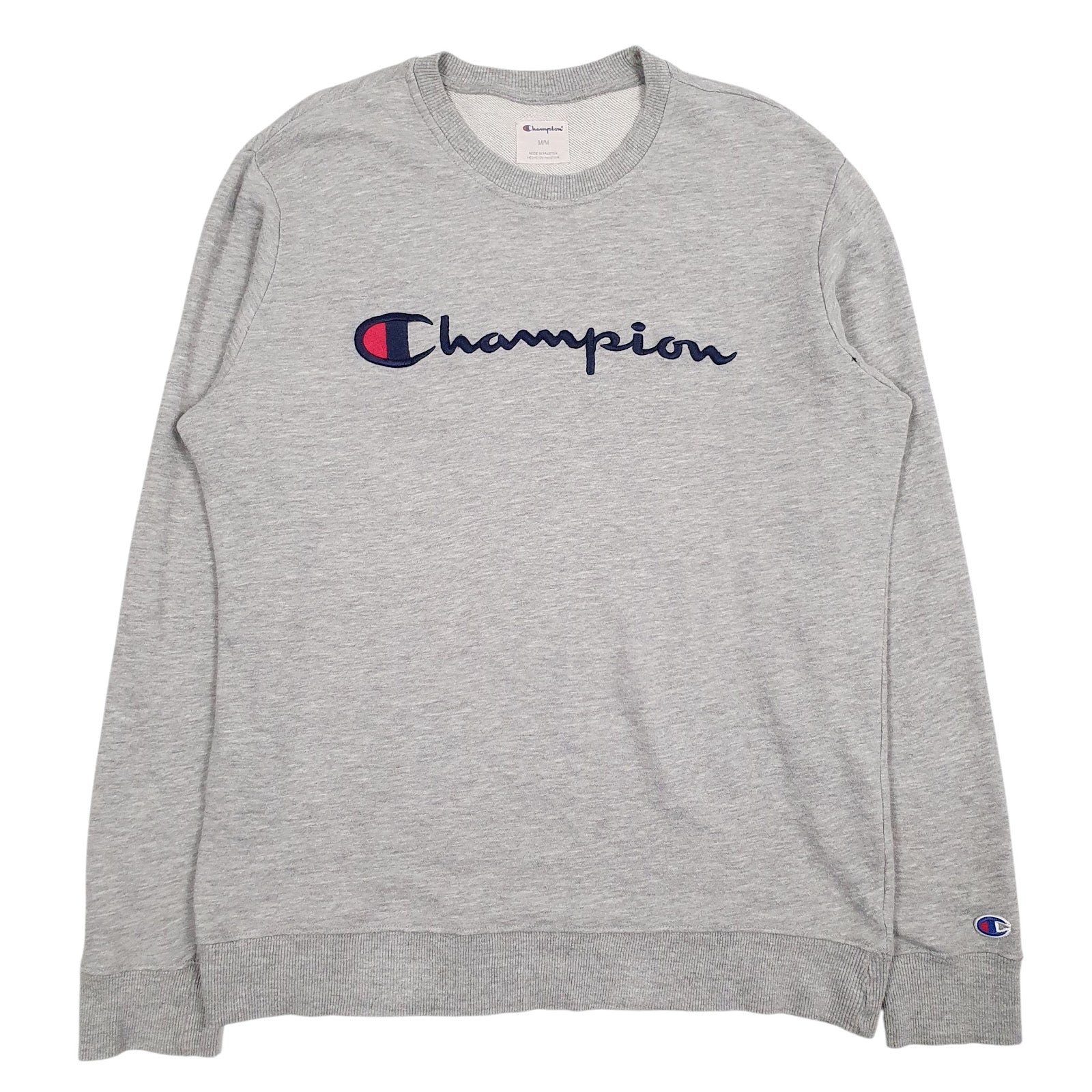 Mens Grey Champion Spellout Crewneck Jumper