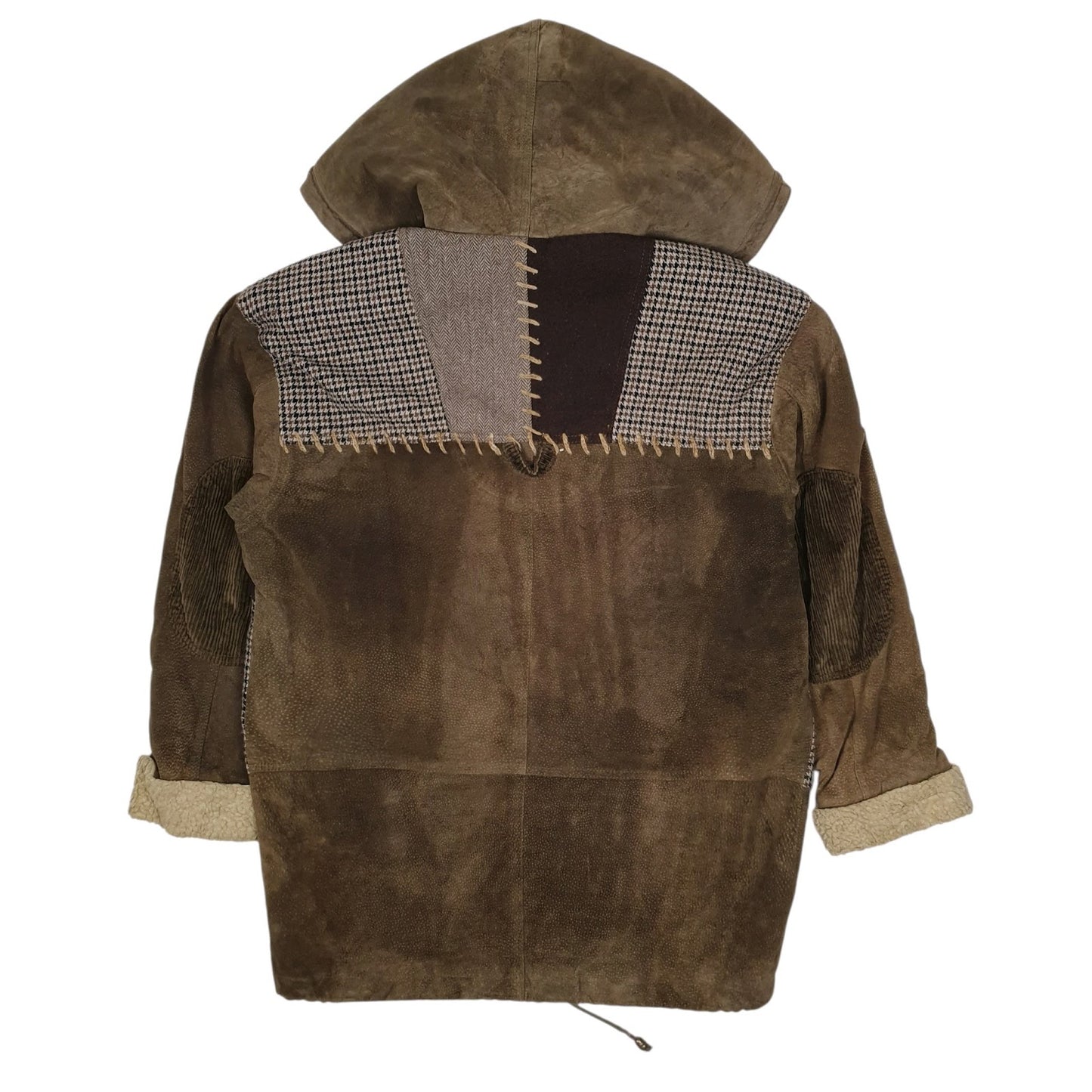 Mens Brown JC Sherpa Lined Patchwork  Coat