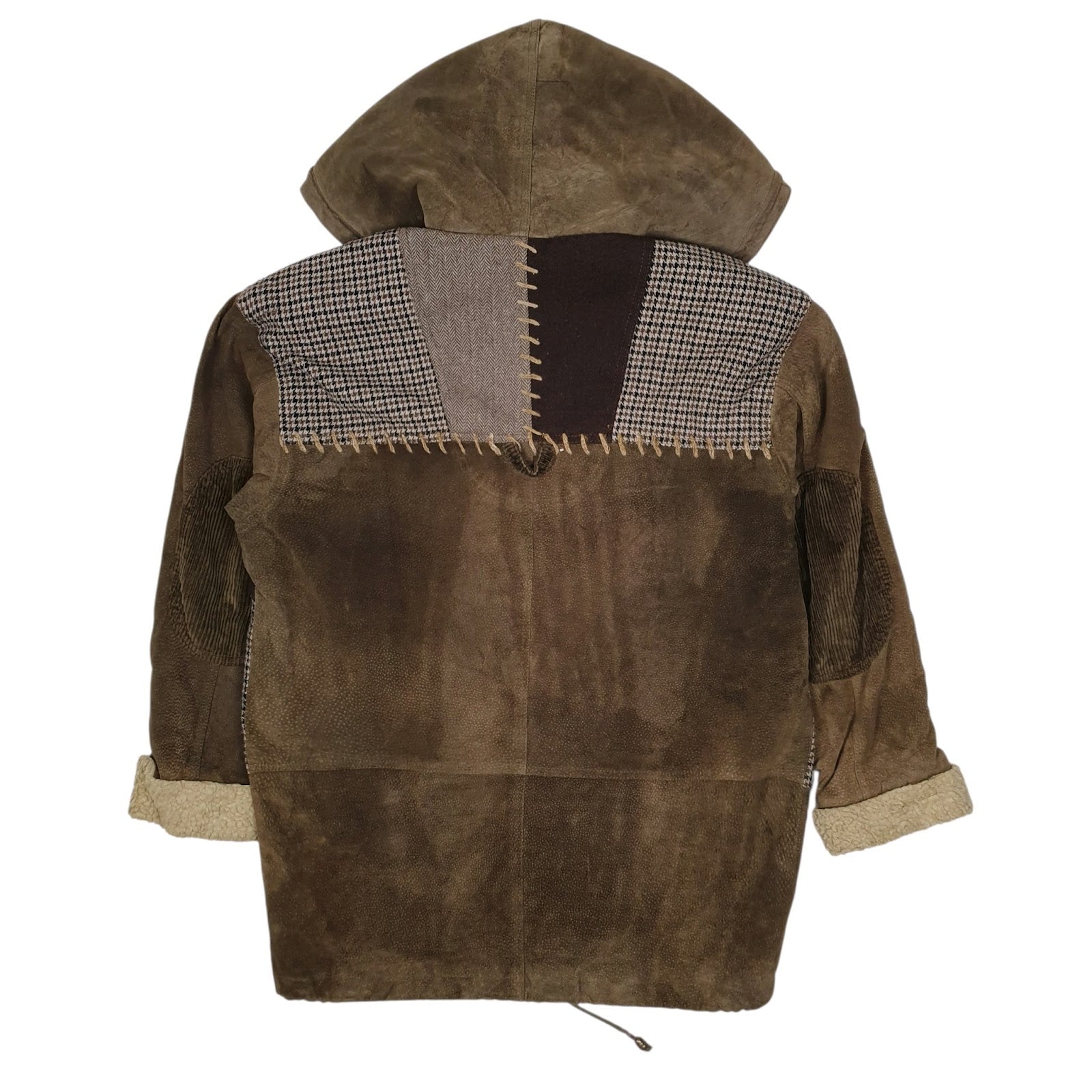 Mens Brown JC Sherpa Lined Patchwork  Coat