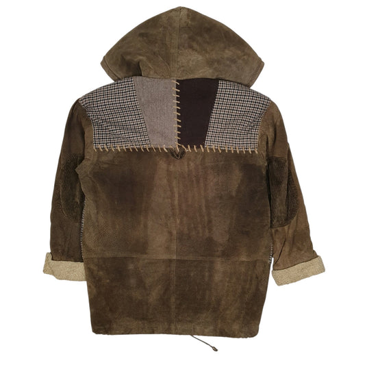 Mens Brown JC Sherpa Lined Patchwork  Coat