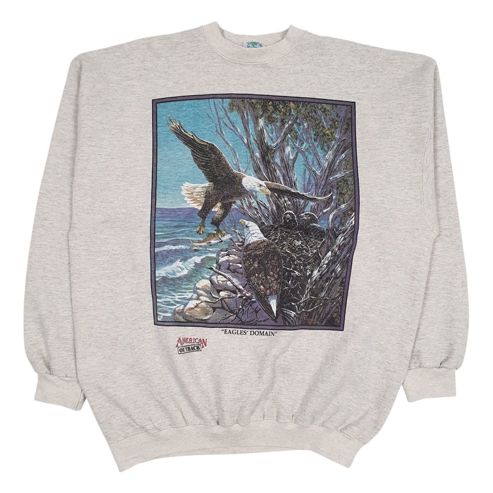 Mens Grey Environmental Artwear Graphic Vintage 90s Crewneck Jumper