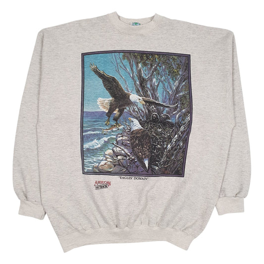 Mens Grey Environmental Artwear Graphic Vintage 90s Crewneck Jumper