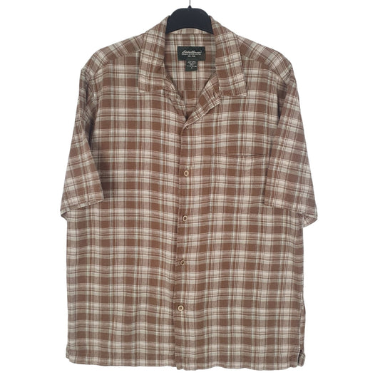 Mens Brown Eddie Bauer Linen Mixture Short Sleeve Shirt