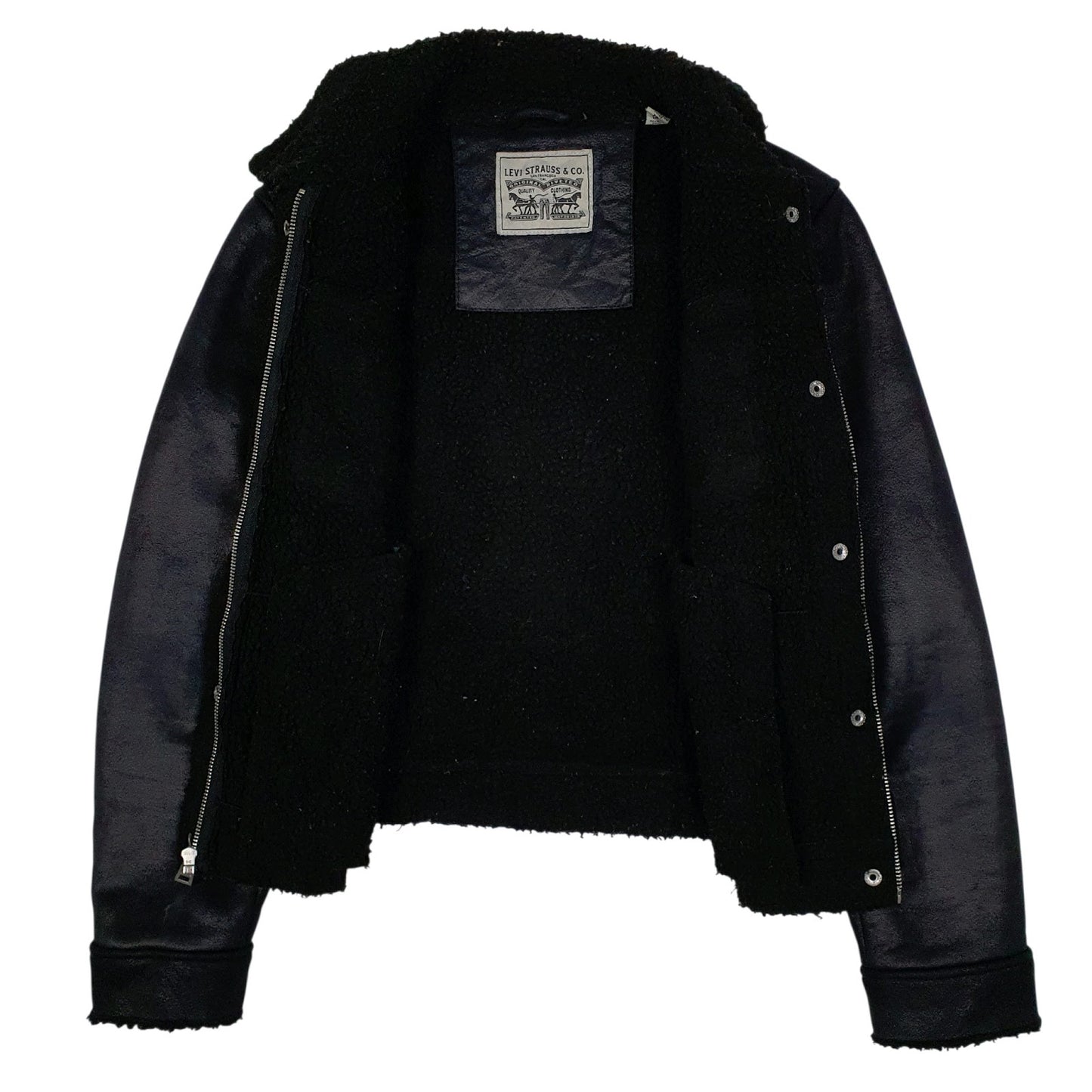 Womens Black Levis Faux Leather Suede  Coat