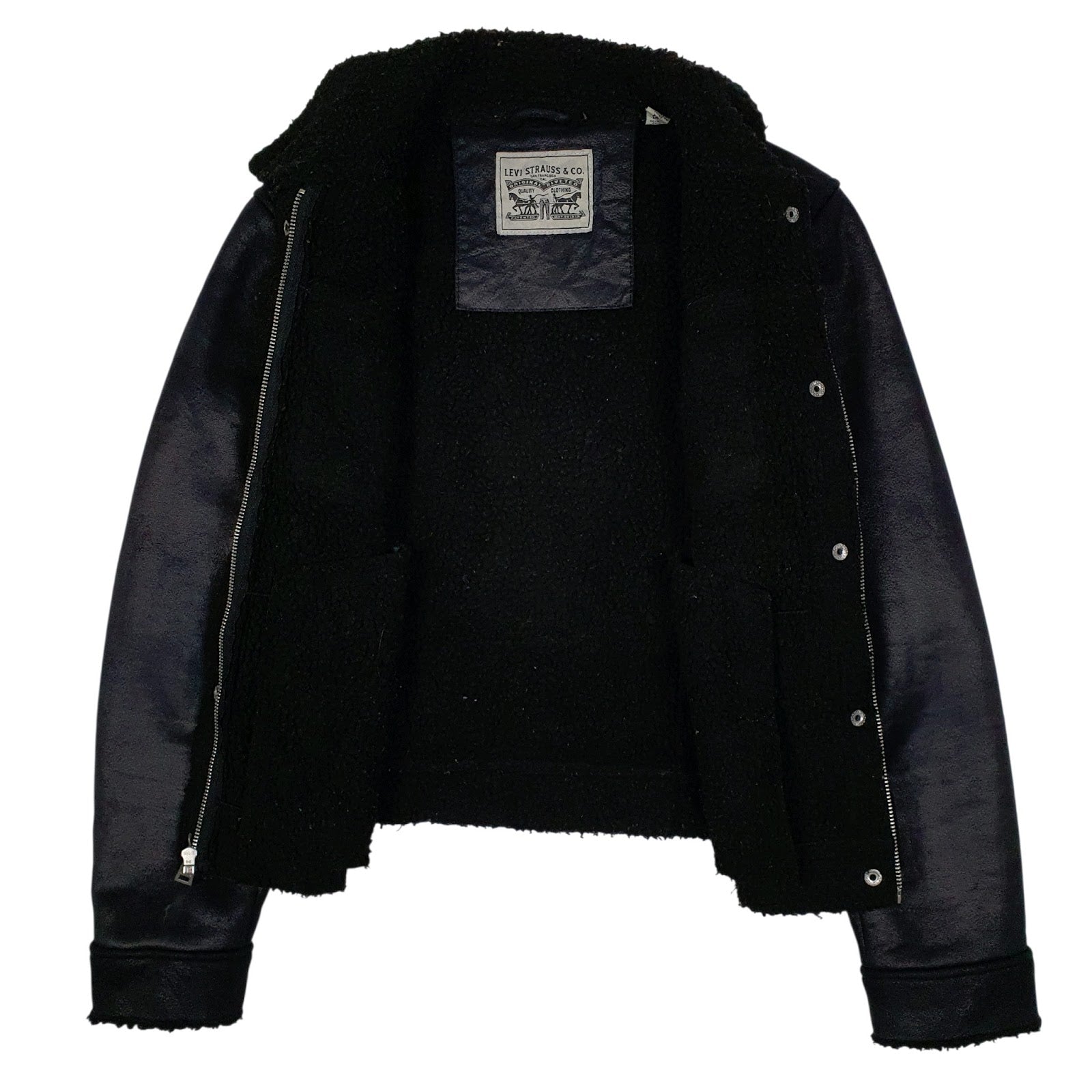 Womens Black Levis Faux Leather Suede  Coat