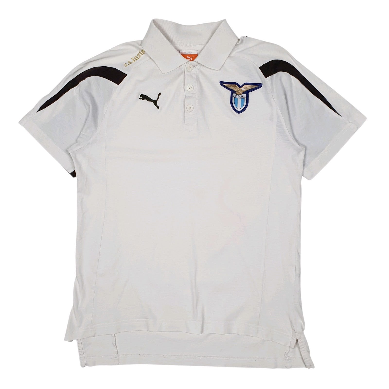 Mens White Puma SS Lazio FC Football Short Sleeve Polo Shirt