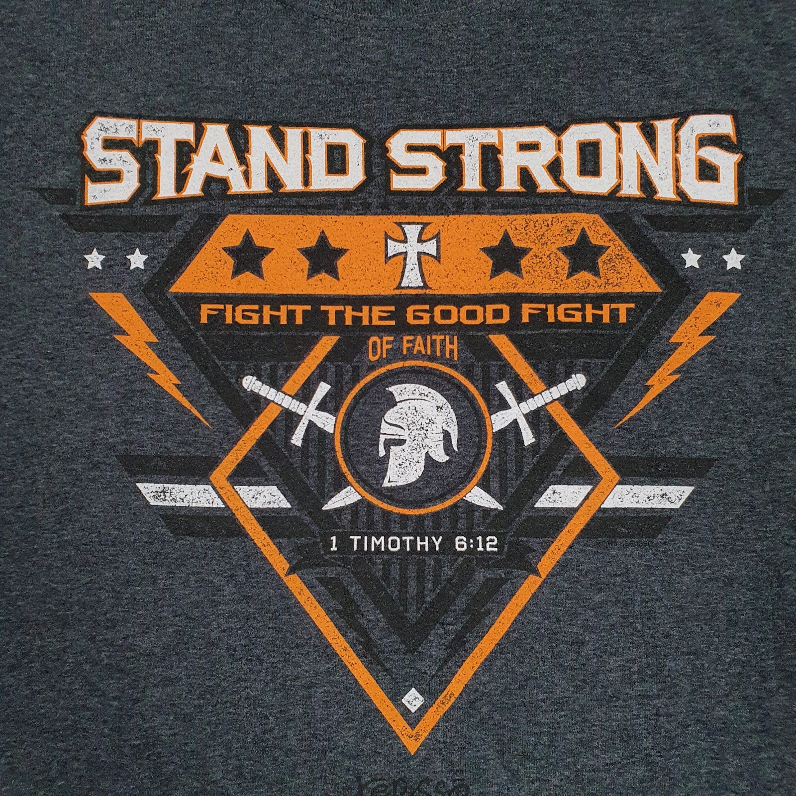 Mens Grey Fruit Of The Loom Stand Strong  T Shirt