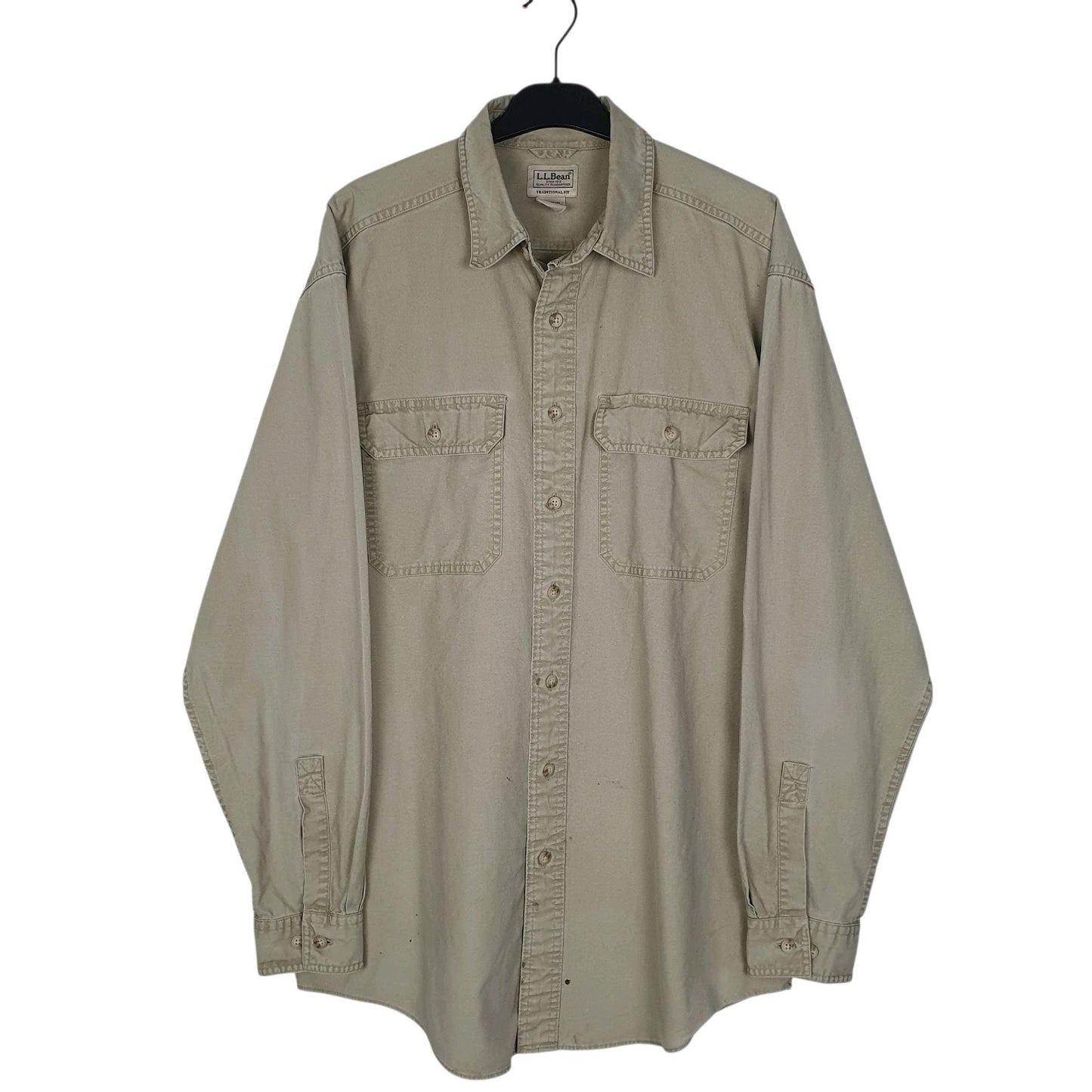 Mens Beige L.L.Bean Sunwashed Canvas Tall Long Sleeve Shirt
