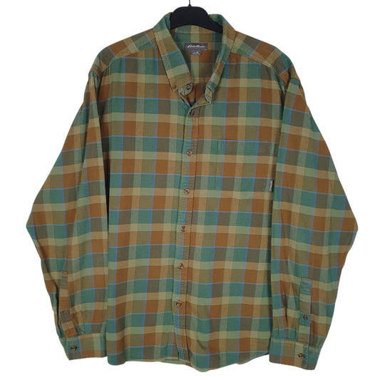 Mens Green Eddie Bauer Flannel Long Sleeve Shirt