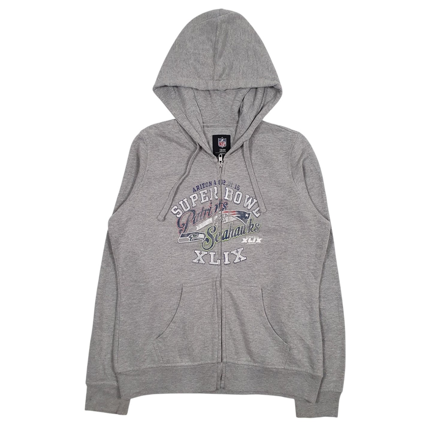 Womens Grey NFL Super Bowl Patriots Vs Seahawks Full Zip Jumper