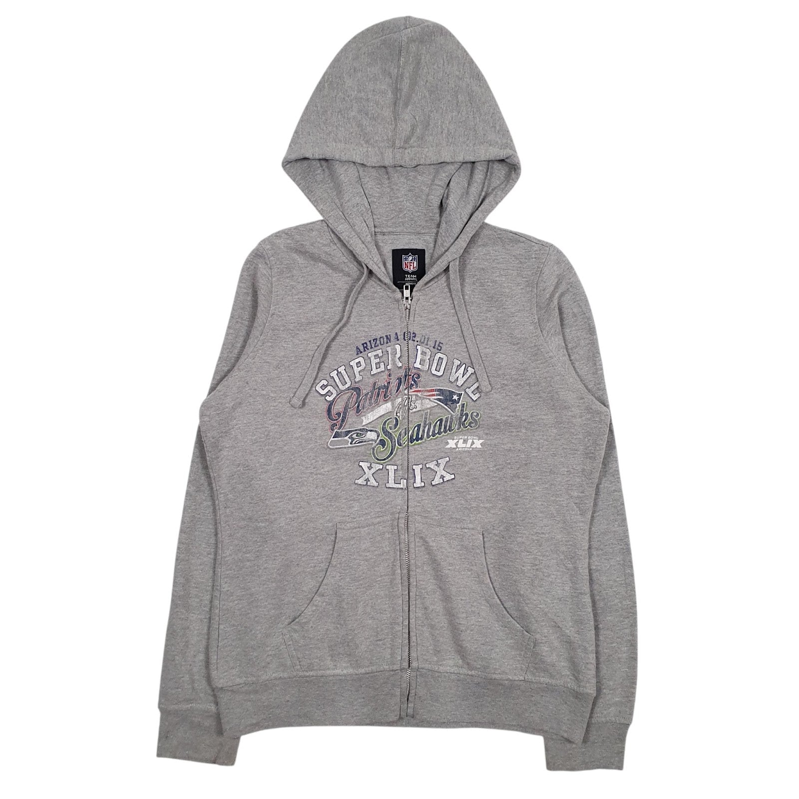 Womens Grey NFL Super Bowl Patriots Vs Seahawks Full Zip Jumper