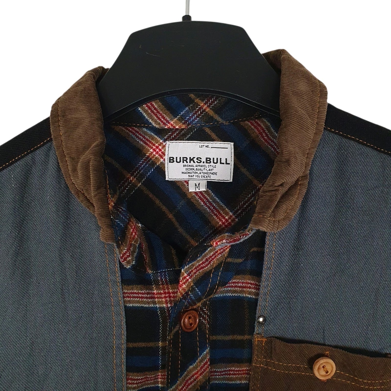 Mens Blue Burks Bull Plaid Flannel  Shirt