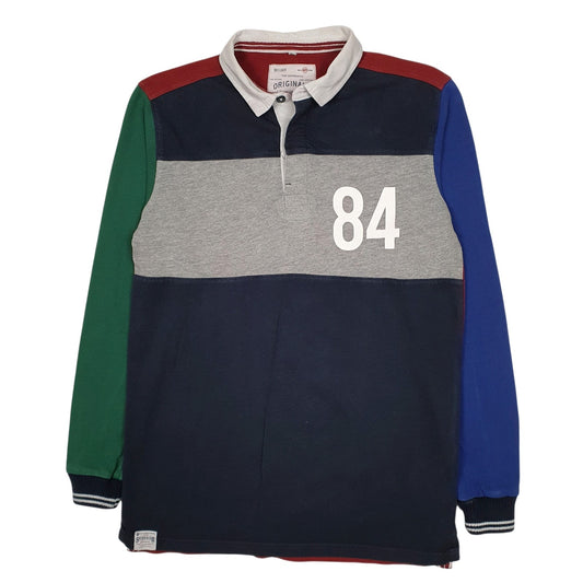 Mens Navy M&S Rugby Long Sleeve Polo Shirt